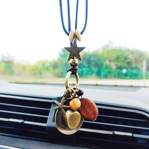 Vintage Cowboy Hat Rear View Mirror Accessories, Premium Alloy Necklace Clothing Accessories Car Hanging Ornament Car Mirror Hanging Accessories, Cool Car Accessories Car Decor (Copper hat) in Saudi Arabia