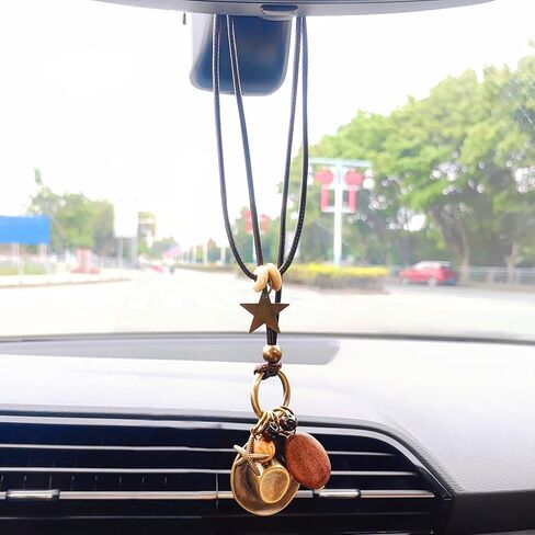 Vintage Cowboy Hat Rear View Mirror Accessories, Premium Alloy Necklace Clothing Accessories Car Hanging Ornament Car Mirror Hanging Accessories, Cool Car Accessories Car Decor (Copper hat) in Saudi Arabia