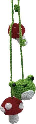 Crochet Frog and Mushroom Car Mirror Hanging Accessories, Handmade Knitted Rear View Mirror Charm, Cute Automotive Interior Ornament Decoration Car Pendant, A Present for Women (Frog Mushroom) in Kuwait