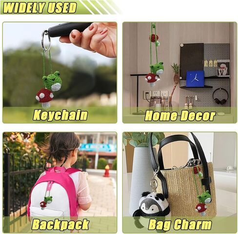 Crochet Frog and Mushroom Car Mirror Hanging Accessories, Handmade Knitted Rear View Mirror Charm, Cute Automotive Interior Ornament Decoration Car Pendant, A Present for Women (Frog Mushroom) in Kuwait