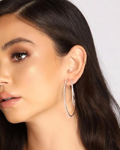 PABBEU 2mm 925 Sterling Silver Earrings Big Sterling Silver Hoop Earrings for Women Large Rhinestone Hoop Earrings Thin Hypoallergenic Cubic Zirconia Earrings for Women 30/40/50/60/70mm in Kuwait