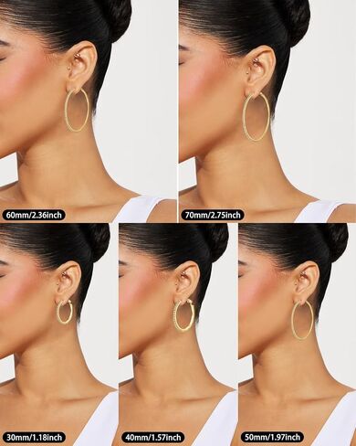 PABBEU 2mm 925 Sterling Silver Earrings Big Sterling Silver Hoop Earrings for Women Large Rhinestone Hoop Earrings Thin Hypoallergenic Cubic Zirconia Earrings for Women 30/40/50/60/70mm in Kuwait