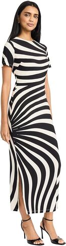 Donna Morgan Women's Round Neck Cap Sleeve Midi Length-Fitted Side Slit-Special Occasion Wedding Guest Dress in Kuwait