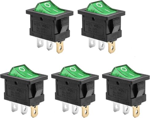 QTEATAK KCD1 SPST On/Off 3-Pin 2-Position Snap DC 12V-24V 20A Red LED Boat Rocker Toggle Switch - 5 عبوات (فقط لـ DC12-24V) in Kuwait