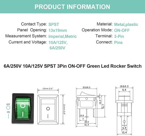 QTEATAK KCD1 SPST On/Off 3-Pin 2-Position Snap DC 12V-24V 20A Red LED Boat Rocker Toggle Switch - 5 عبوات (فقط لـ DC12-24V) in Kuwait
