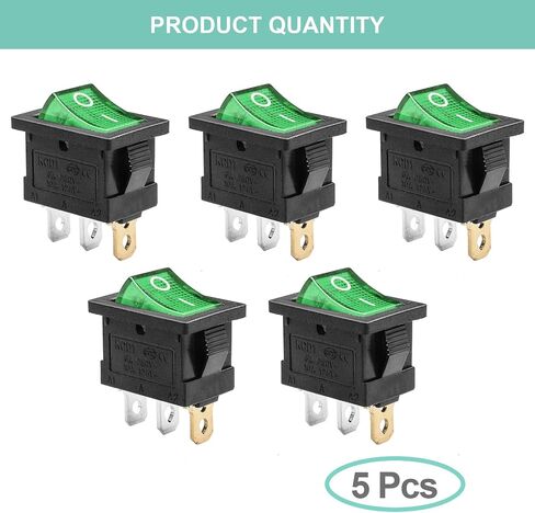 QTEATAK KCD1 SPST On/Off 3-Pin 2-Position Snap DC 12V-24V 20A Red LED Boat Rocker Toggle Switch - 5 عبوات (فقط لـ DC12-24V) in Kuwait