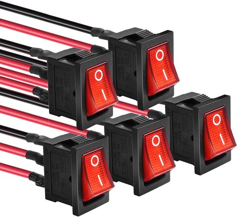QTEATAK KCD1 SPST On/Off 3-Pin 2-Position Snap DC 12V-24V 20A Red LED Boat Rocker Toggle Switch - 5 عبوات (فقط لـ DC12-24V) in Kuwait