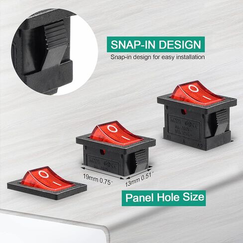 QTEATAK KCD1 SPST On/Off 3-Pin 2-Position Snap DC 12V-24V 20A Red LED Boat Rocker Toggle Switch - 5 عبوات (فقط لـ DC12-24V) in Kuwait