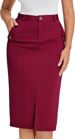 تنورة ضيقة للسيدات من Belle Poque بخصر عالٍ، تنورة كاجوال للعمل والمكتب، تنورة متوسطة الطول بفتحة in Kuwait