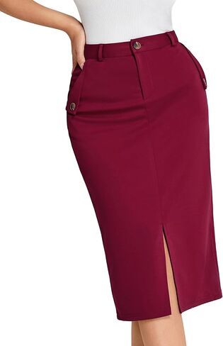 تنورة ضيقة للسيدات من Belle Poque بخصر عالٍ، تنورة كاجوال للعمل والمكتب، تنورة متوسطة الطول بفتحة in Kuwait