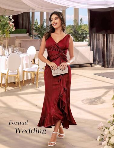 BeryLove Formal Dress Wedding Guest Sparkly Christmas Evening Prom Elegant Split Midi Cocktail Glitter Dress in Kuwait