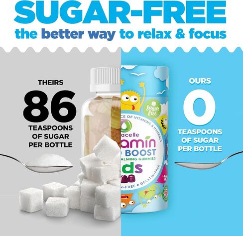 NUTRAMIN Kids Mood Boost Vegam Vitamin Gummy: مكملات سيترات المغنيسيوم المهدئة للأطفال مع مركب أشواغاندا وفيتامين ب للاسترخاء والتركيز - خالية من السكر، آمنة للحساسية، غير معدلة وراثيًا، 90 قيراط in Saudi Arabia