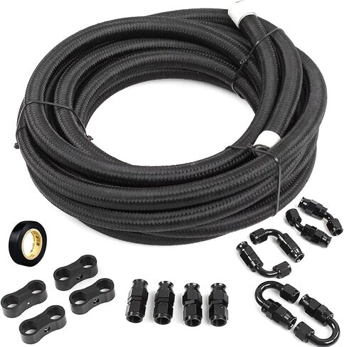 مجموعة خط الوقود 10AN PTFE من muge Racing، خرطوم خط وقود معرف 1/2 بوصة 12 قدم، خط وقود مجدول من النايلون عالي الأداء مع أطراف خرطوم ومشابك فاصل خرطوم، 3000 رطل لكل بوصة مربعة، أسود in Saudi Arabia
