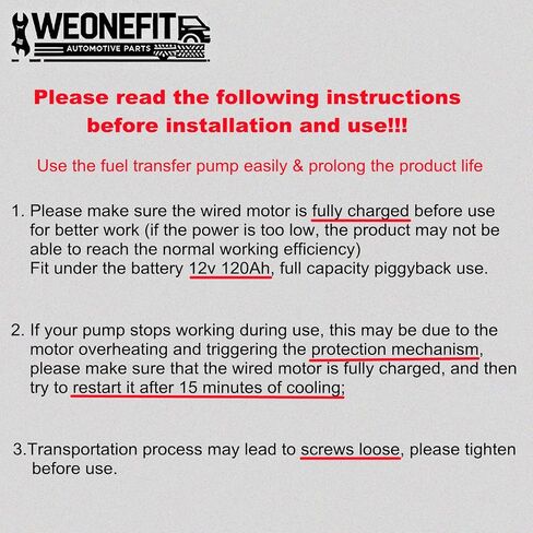 Fuel Transfer Pump 12V 15GPM with Discharge Hose & Automatic Green Nozzle for Gasoline, Diesel, Kerosene, Ethanol & Methanol Blends & Biodiesel Weonefit in Saudi Arabia