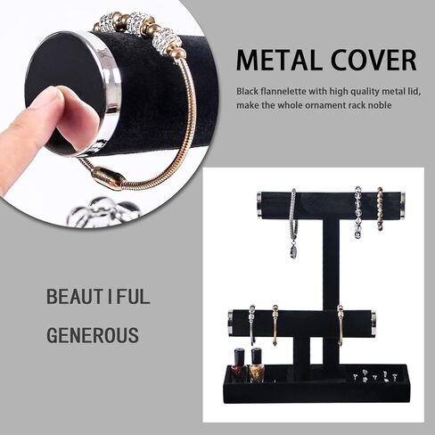 Byken 2 Tier Jewelry Holder,Necklace Bracelet Stand with Rings Tray,Black Velvet Jewelry Organizer with Metal Heads for Scrunchies Watches Chains in Kuwait