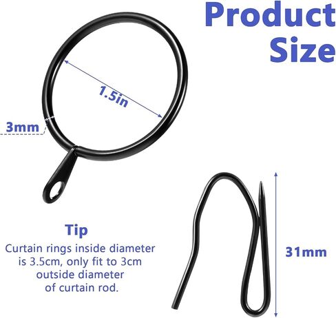 60 Pack Metal Curtain Rings with Hooks, Drapery Hanging Rings 1.5 Inch Interior Diameter Eyelets, Rustproof Vintage Black in Saudi Arabia