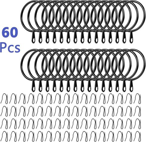 60 Pack Metal Curtain Rings with Hooks, Drapery Hanging Rings 1.5 Inch Interior Diameter Eyelets, Rustproof Vintage Black in Saudi Arabia