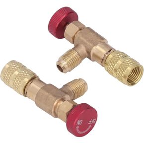Refrigeration Control Valve, 2PCS 1/4SAE Male Thread 5/16SAE Female Thread Refrigerant Charging Valve Adapter Safety Adapter Control Ball Valve for R410A Air Conditioner Manifold
