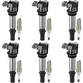 Set of 6 Ignition Coil Pack UF375 and Iridium Spark Plugs 6509 Compatible with 04-09 Cadillac CTS STS SRX 05-08 Buick LaCrosse Enclave Allure 09 GMC Acadia Chevy Traverse Saturn Outlook 3.6L V6