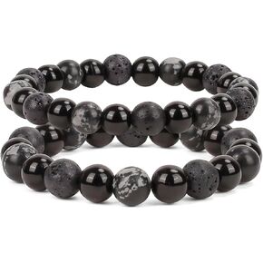 Couple Bracelets for Women Men Distance Matching Relationship 8 mm Stone Beads Couples Friendship Stretch Bracelet Jewelry Set for Him and Her