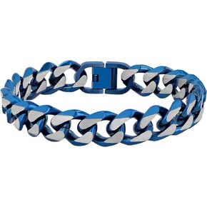 Stainless Steel Bracelet for Men Cuban Link Chain Beveled 10.5mm Blue Finish,8-1/2" Men Jewelry