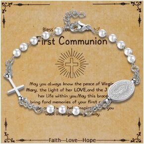 Cross Rosary Beads Catholic Bracelet: Stainless Steel Jesus Christ Crucifix First Communion and Confirmation Cross Charm Bracelet for Men Women