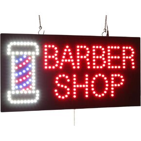Barber Shop Sign, 24"x12", 60x30cm, TOPKING, Signage, LED, Bright, Open, Signboard, Display, Grand Opening, Gift in Saudi Arabia