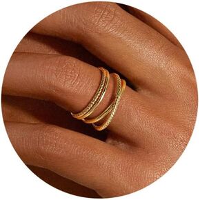 Stackable Gold Rings for Women Non Tarnish Dainty 14K Gold Plated 3PCS Knuckle Rings Set Cubic Zirconia Thumb Rings Trendy Statement Promise Wedding Bands Engagement Rings Size 6 7 8 9 10