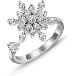 OIDIMS CZ Crystal Snowflake Wrap Open Band Rings for Women Stress Relief Spinner Anxiety Tail Finger Coil Rotate Freely Inspirations Stacking Ring Adjustable Charm Birthday Xmas Jewelry Gifts