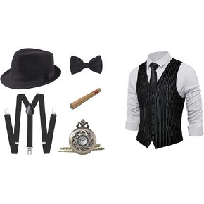 BABEYOND 1920s Mens Gatsby Gangster Accessories Set and Formal Suit Vest for Suit Tuxedo