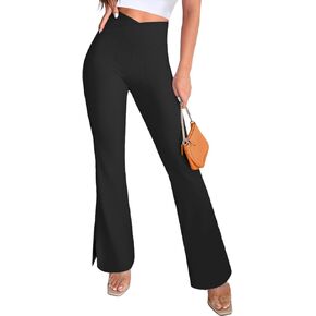 Agenlulu Dress Pants for Women High Waisted Stretch Pull On Office Work Slacks Business Casual Crossover Slit Bootcut Pants