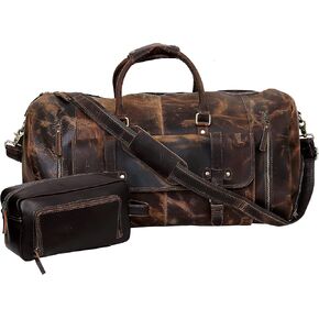 28" Large leather Travel Bag Duffel bag Gym sports flight cabin bag Leather Holdall Overnight Weekend Large luggage bag With Leather Toiletry Combo