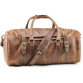 Handmade World Duffel Travel Bag For Men & Women 'The Maunder' 24 Inch Genuine Leather Large Weekender For Sports Luggage Business