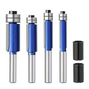 Hakkin 4PCS Straight Router Bits 1/4 Inch Shank, Bottom Top Bearing Flush Trim Router Bit Set 1/4", 5/16", 3/8", 1/2" Diameter Wood Milling Cutter Tool, Flush Cut Router Bit for Woodworking