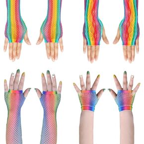 4 Pairs Of Colorful Fishnet Gloves,Short Mesh Fingerless Gloves And Long Neon Fishnet Gloves,80s Fishnet Gloves For Women Party Costume Accessories