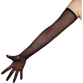 Sexy Black Extra Long Sheer GLOVES Women TOUCHSCREEN Semi Mesh Cool Summer 28" Wedding Evening Opera Gloves