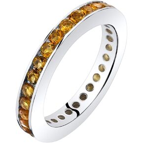 PEORA Citrine Classic Eternity Ring Band for Women 925 Sterling Silver, Genuine Gemstone Birthstone, 1 Carat total, 3mm width, Sizes 5 to 9
