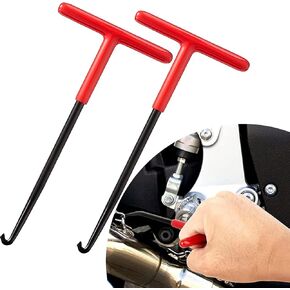 2 PCS Motorcycle Exhaust Spring Hook, 6.4" x 3.1" T-handle Exhaust Pipe Spring Disassembly and Assembly Hook, Spring Puller Disassembly Tool, Universal for Motorcycles and Off-road (Red)