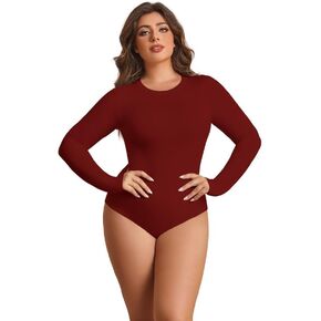 POSESHE Women's Plus Size Long Sleeve Bodysuit Soft Round Neck Bodysuits for Women, S-5XL in Saudi Arabia