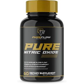 Pure Flow Nutrition | #1 Dosed Nitric Oxide Supplement Booster for Men | L Citrulline, L Arginine, Beta Alanine + 4 More Ingredients for Rapid Blood Flow, Skin Splitting Pumps, Strength - 60 Capsules