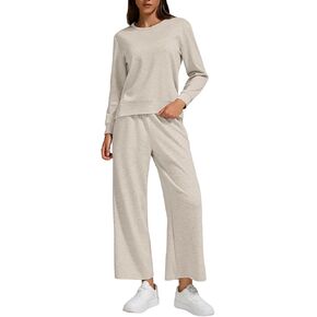 ZFLM Casual Workout Two Piece Outfits Fashion Long Sleeve Side Slit Tops Wide Leg Jogger Pants Tracksuit Sets Streetwear