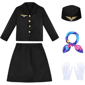 Stewardess Costume Set for Girls Flight Attendant Costume for Kids’ 100 Days of School Halloween Party Dress Up