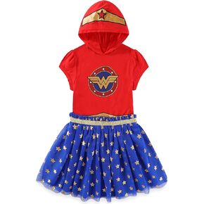 WARNER BROS Wonder Woman Girls Cosplay Hooded Tulle Dress for Toddler and Big Kids