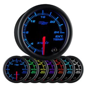 GlowShift Black 7 Color 2400 F Pyrometer Exhaust Gas Temperature EGT Gauge Kit - Includes Type K Probe - Black Dial - Clear Lens - for Car & Truck - 2-1/16" 52mm