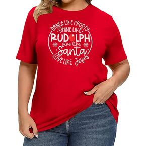 Plus Size Women Christmas Shirt Dance Like Frosty Shine Like Rudolph Christian Tshirt Casual Xmas Gift Tee Tops 2X-5X