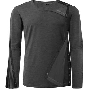 Unisex Post Shoulder Surgery Recovery Shirts - Full Tear Away Snap Long Sleeve Men Chemo Port Shirts for Men Women