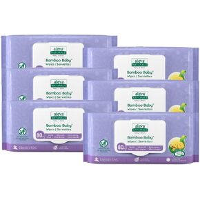Aleva Naturals Bamboo Baby Wipes, Perfect for Sensitive Skin, Extra Strong and Super Soft, Natural and Organic Ingredients, Certified Vegan, Original, 80 Count (Pack of 6)