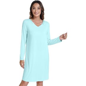 WiWi Viscose Made from Bamboo Nightgowns for Women Long Sleeve Satin V Neck Night shirt Soft Sleepshirt Sleepwear S-XXL