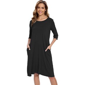 Bamboo Viscose Women's Nightgowns Half Sleeve Crew Neck Sleep Dress with Pockets