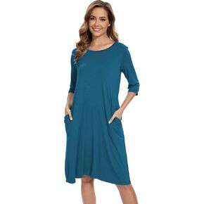 Bamboo Viscose Women's Nightgowns Half Sleeve Crew Neck Sleep Dress with Pockets in Kuwait